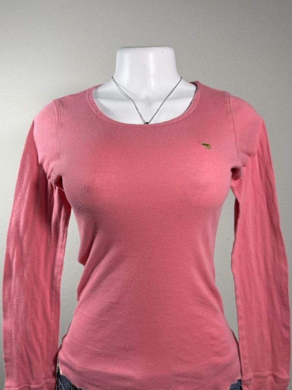 Abercrombie & Fitch Pink Long Sleeve Top Lettuce Hem Large